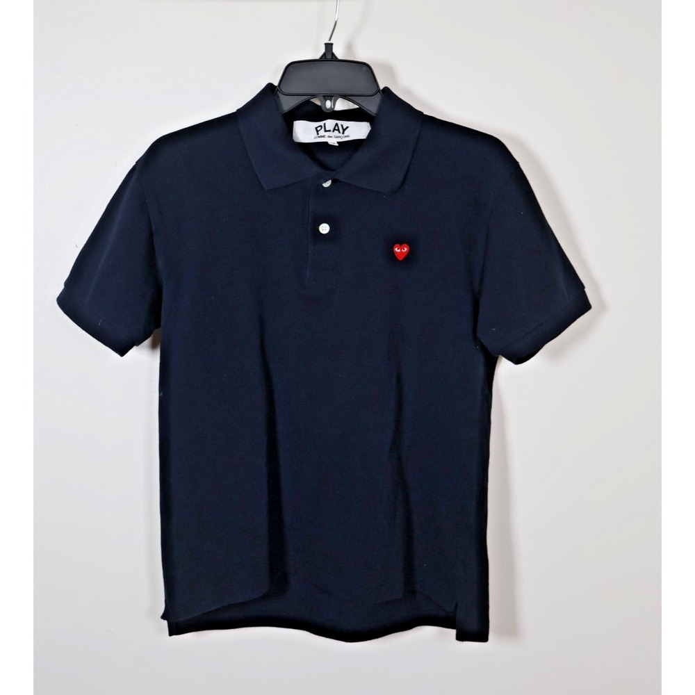 Comme Des Garçons CDG Play Polo Shirt Medium Navy Blue Embroidered Heart‎ Logo
